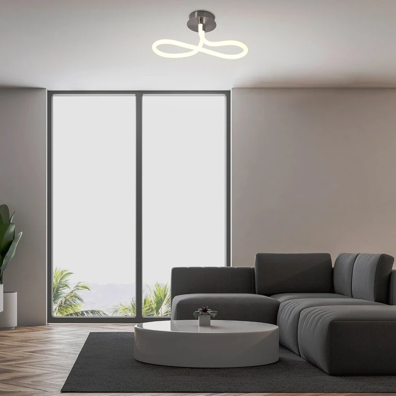 Irelia – LED ceiling light in satin chrome with white acrylic shade, Ø435mm, 23W, 4000K