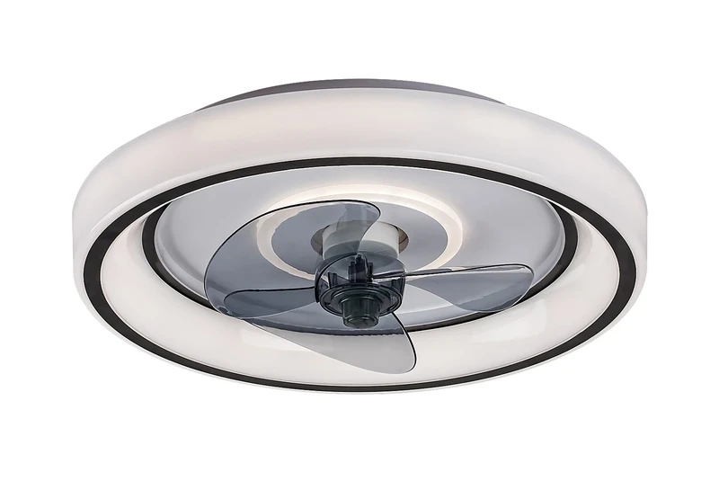 LED плафони Horacio – LED таванен вентилатор в черно с бял абажур, Ø470мм, 67W, 3000-6000K