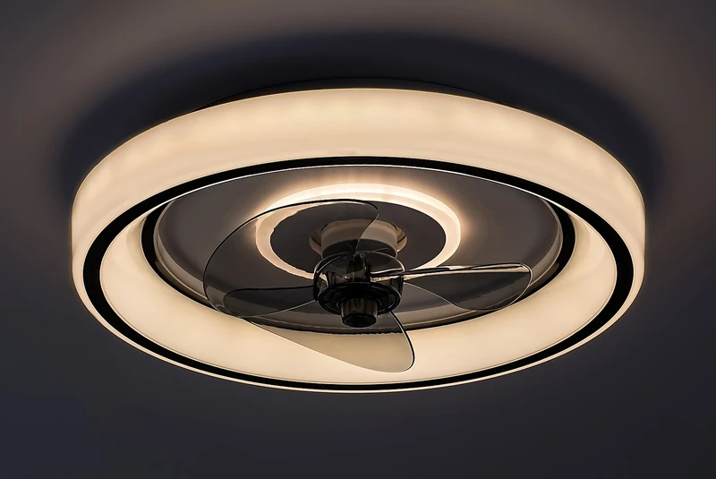 Horacio – LED таванен вентилатор в черно с бял абажур, Ø470мм, 67W, 3000-6000K