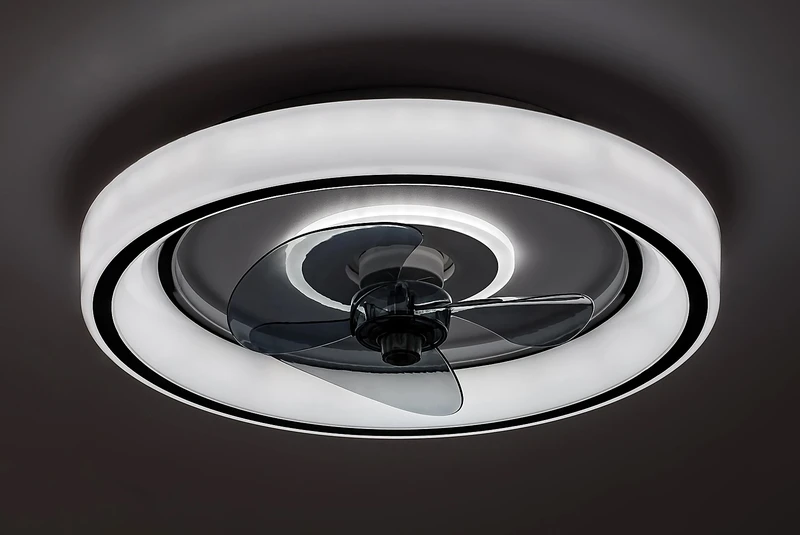 Horacio – LED таванен вентилатор в черно с бял абажур, Ø470мм, 67W, 3000-6000K