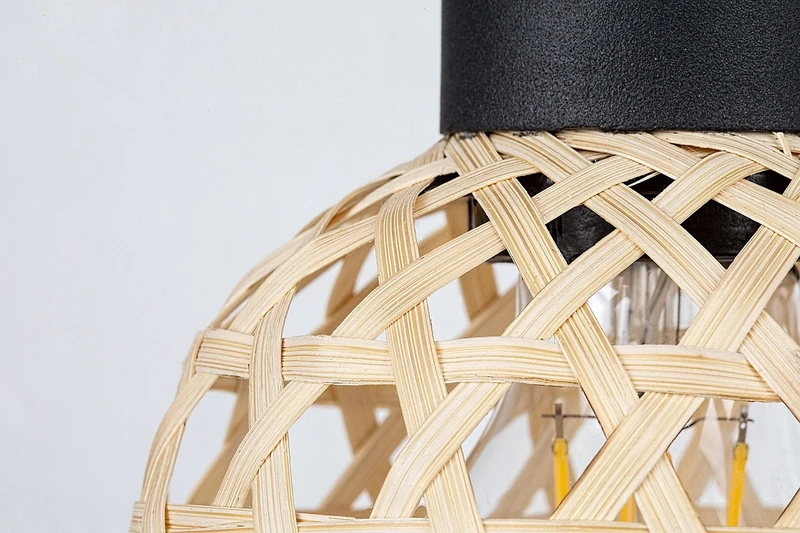 Rattan – скандинавски аплик в черно с естествен ратан, Ø130мм, 1×E27
