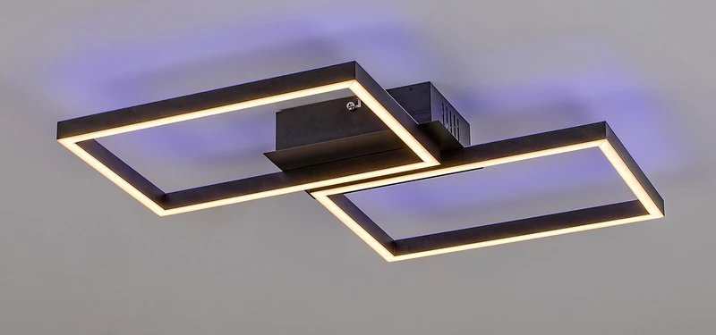 Ludano – LED ceiling light in black matt with white plastic, 460×410mm, 40W, 2700-6500K