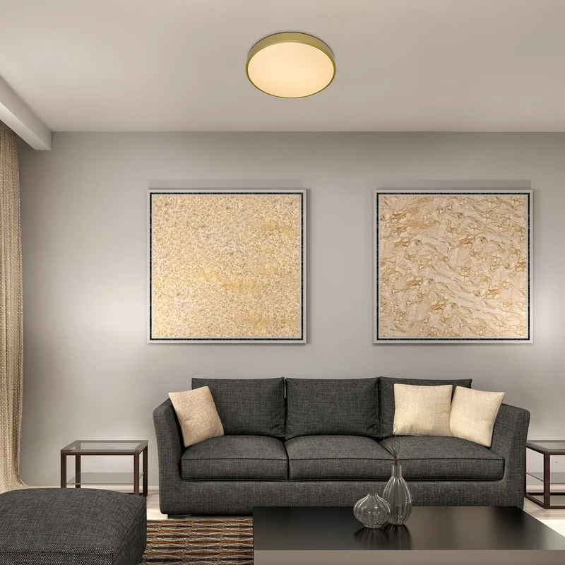Tesia – LED плафон в златисто с бял абажур, Ø400мм, 36W, 3000K