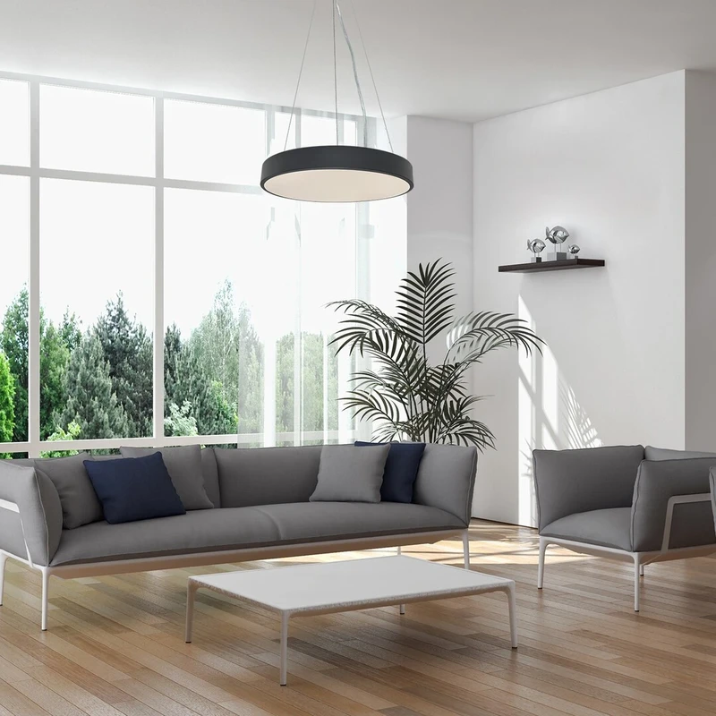 Tesia – LED пендел в черно с бял абажур, Ø600мм, 60W, 3000-6000K