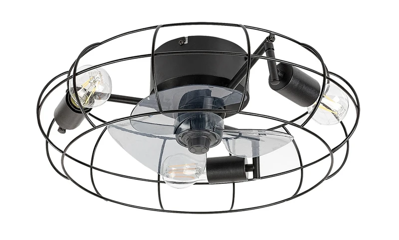 Ceiling Lights Cadmus – ceiling lamp with fan in black, Ø480mm, 3×E27, industrial style