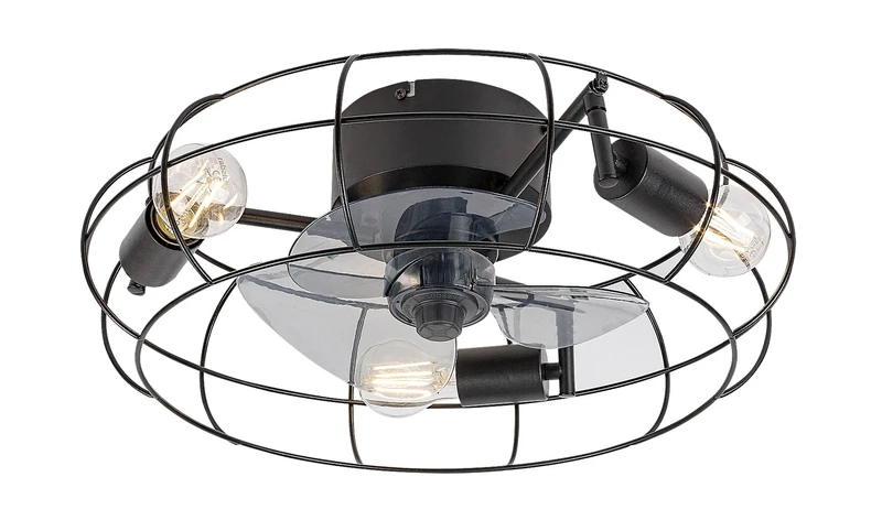 Cadmus – ceiling lamp with fan in black, Ø480mm, 3×E27, industrial style