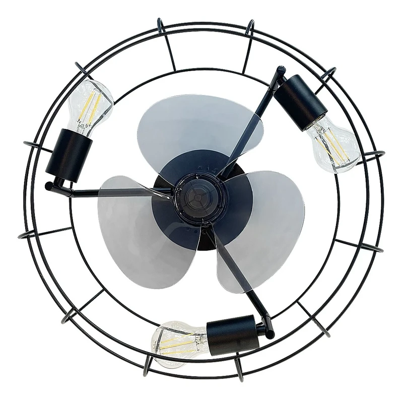 Cadmus – ceiling lamp with fan in black, Ø480mm, 3×E27, industrial style