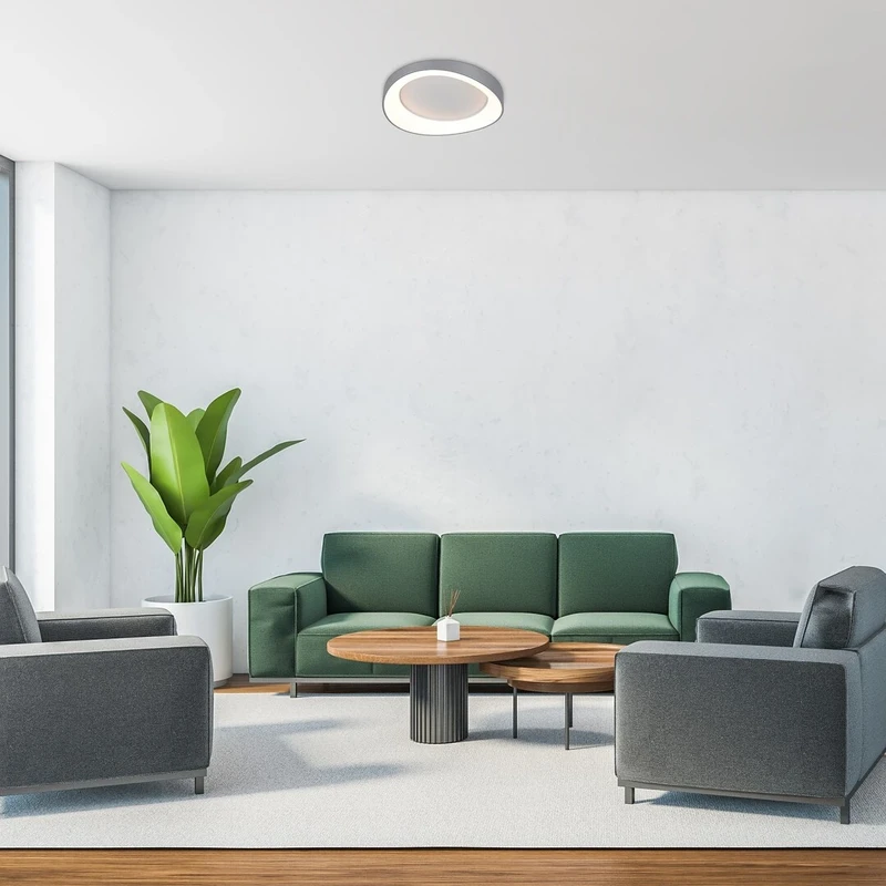 Iliana – LED плафон в сребристо с бял акрилен абажур, Ø420мм, 38W, 3000K