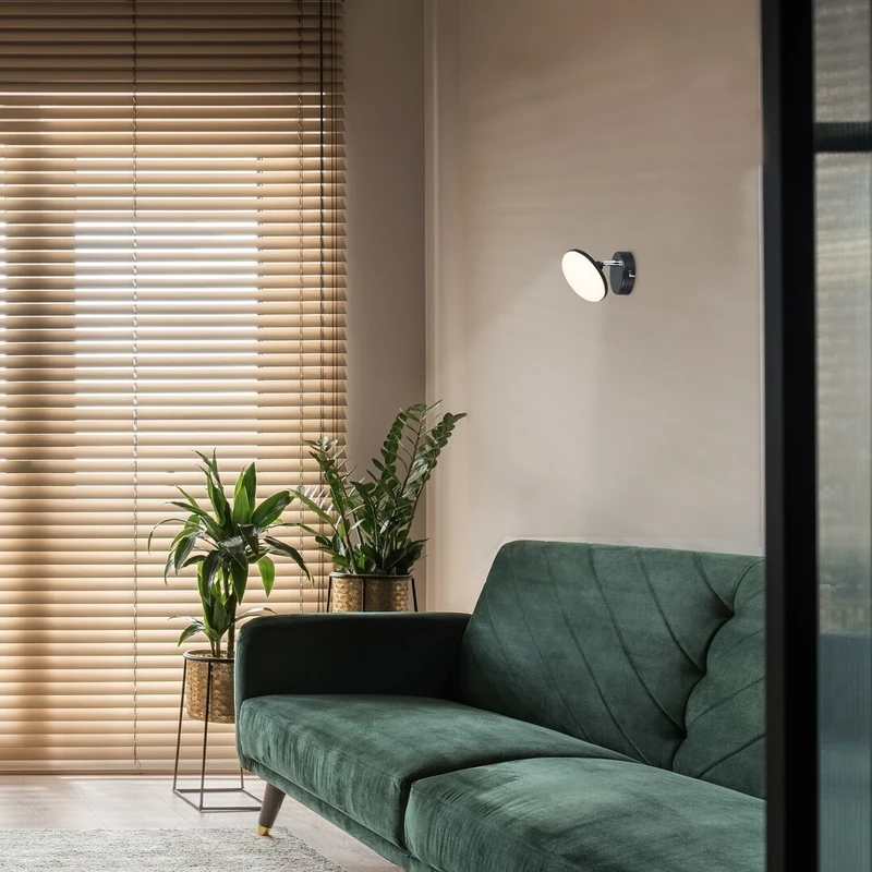 Madi – LED плафон в черен мат с бял абажур, Ø120мм, 4W, 3000K