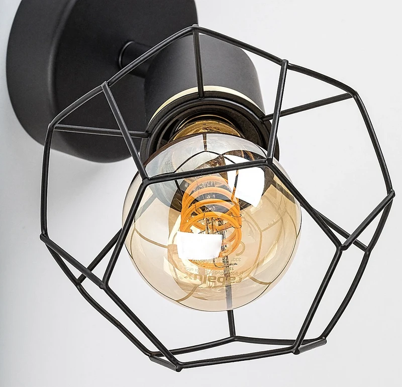 Fran – винтидж аплик в черен мат, Ø120мм, 210мм височина, 1×E27