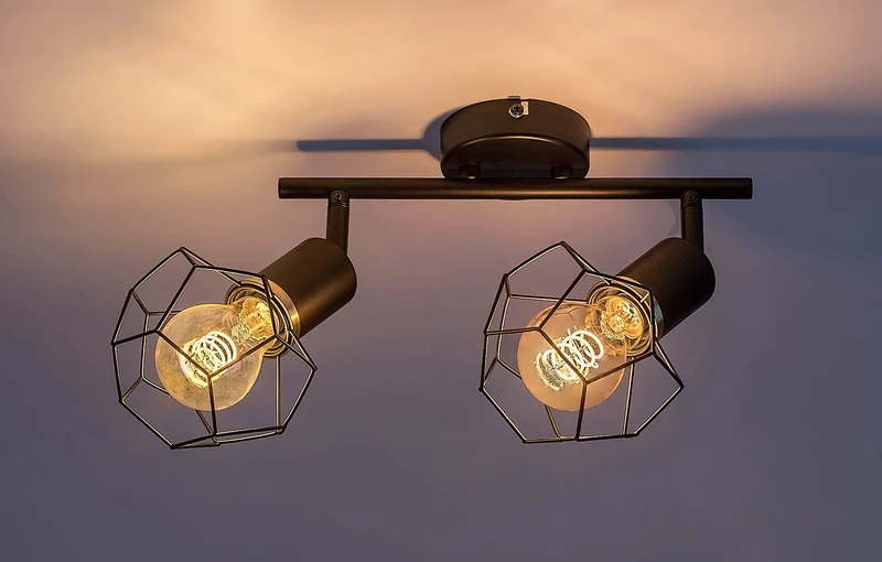 Fran – vintage ceiling light in black matt, 2×E27, 280mm, IP20