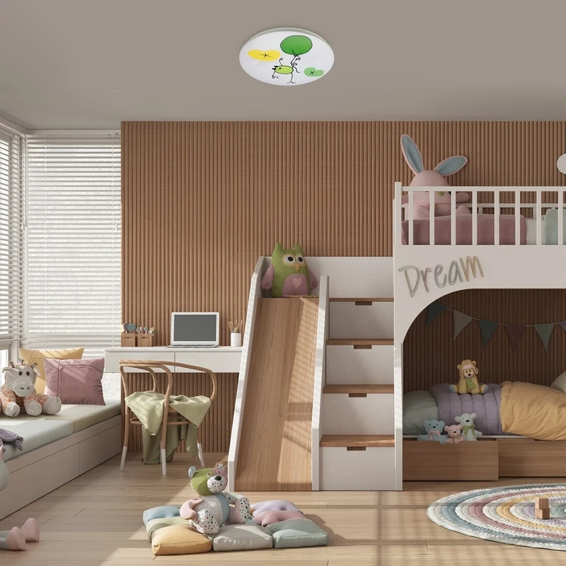 Froggo – LED детски плафон в бяло с многоцветен абажур, Ø375мм, 24W, 3000K