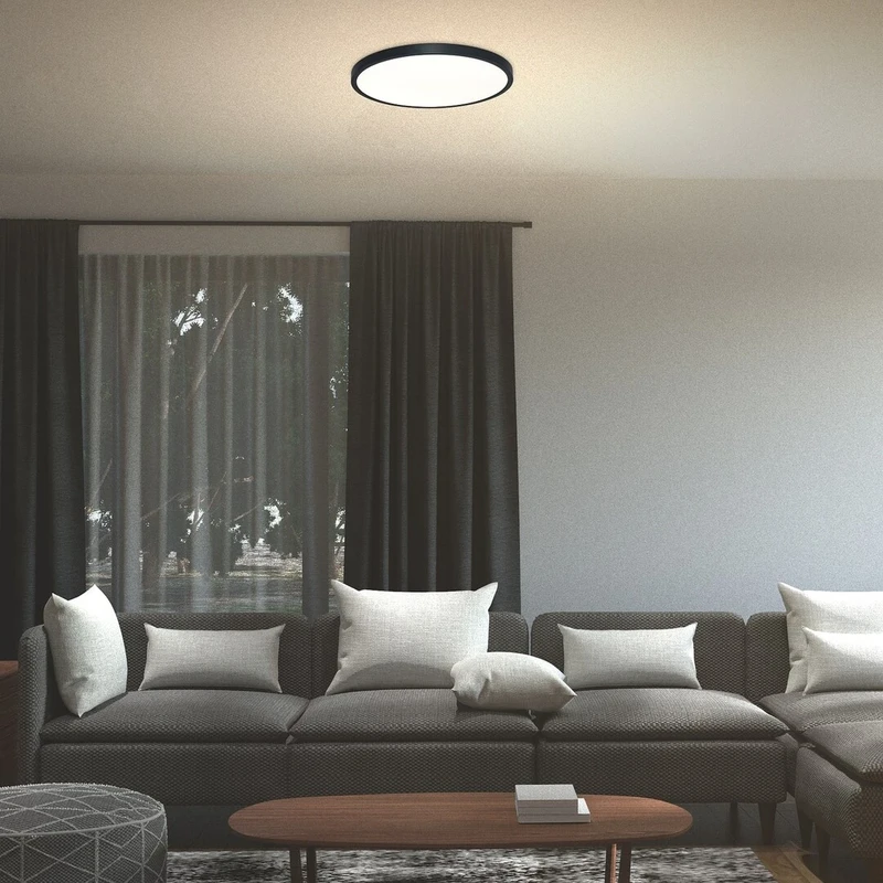 Paulos – LED ceiling light in black with white shade, Ø500mm, 48W, 4000K