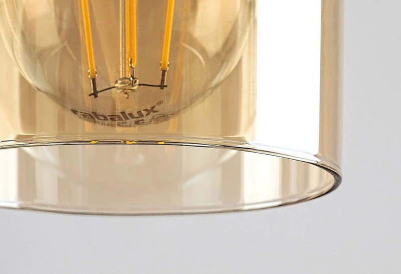 Niylah – modern ceiling light in black with wood and amber glass, 550mm, 3×E27