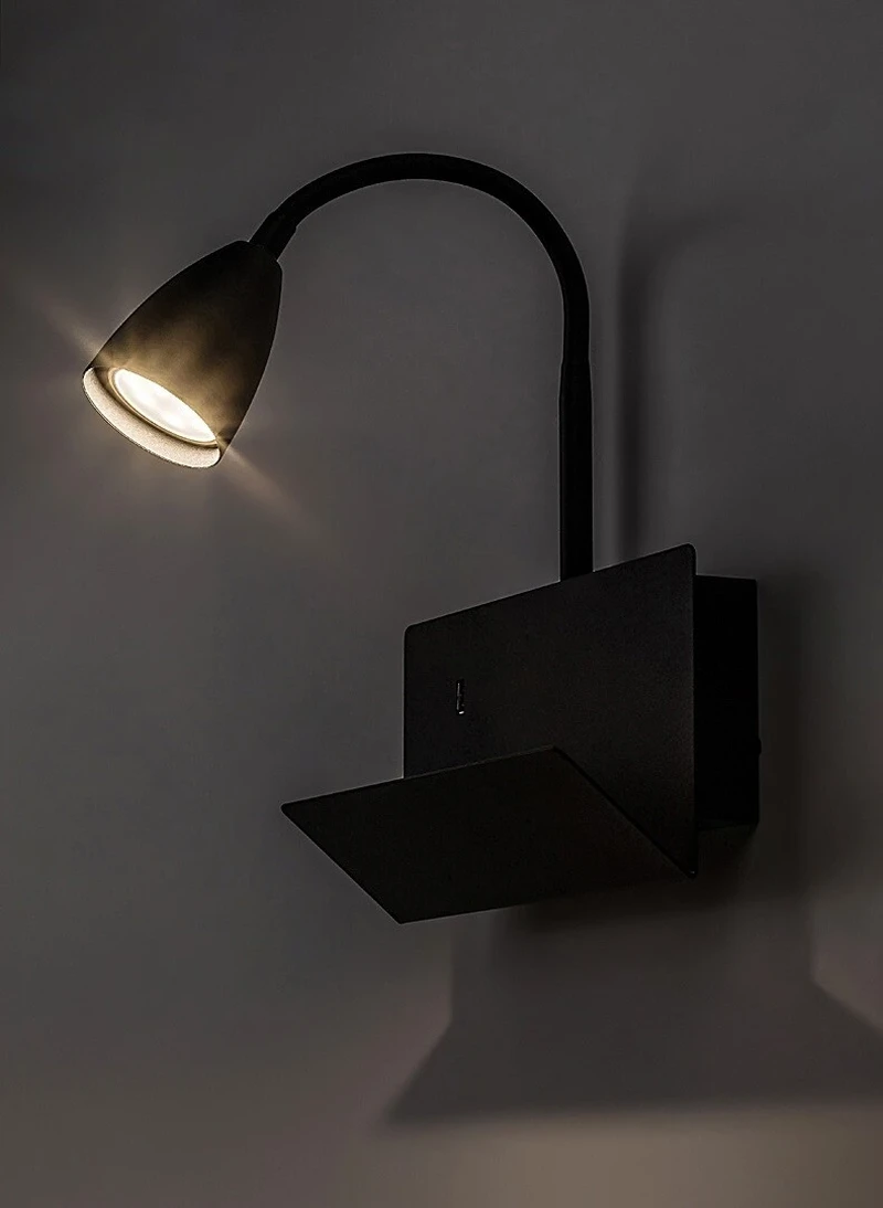 Tacito – LED wall light for wall in black with white shade, 230×290mm, GU10