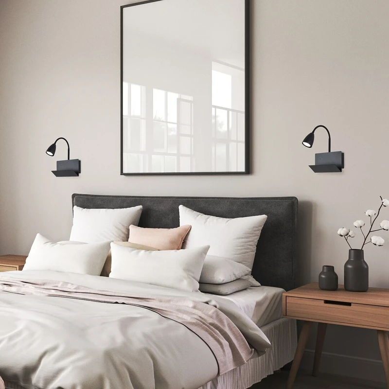 Tacito – LED wall light for wall in black with white shade, 230×290mm, GU10