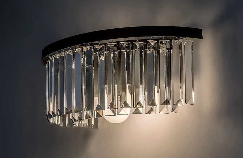 Eloisa – classic wall light in black with clear glass pendants, 400×145mm, 1×E27