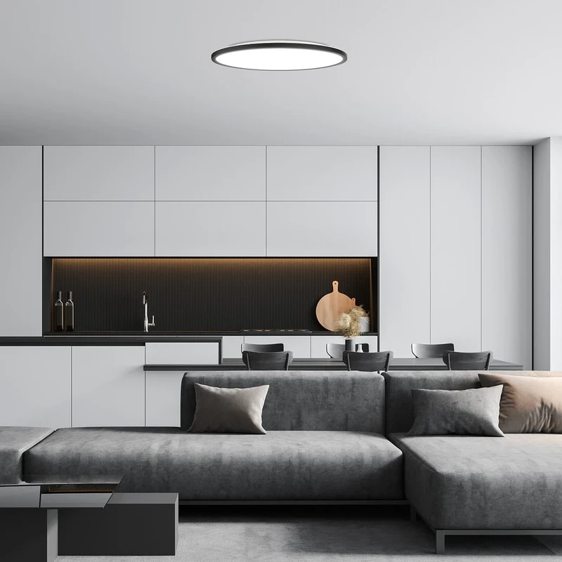 Gonzalo – LED ceiling light in black with white shade, Ø500mm, 36W, 3000-6000K
