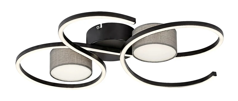 LED плафони Shiena – LED плафон в черен мат със сиви абажури, 600×540мм, 38W, 4000K