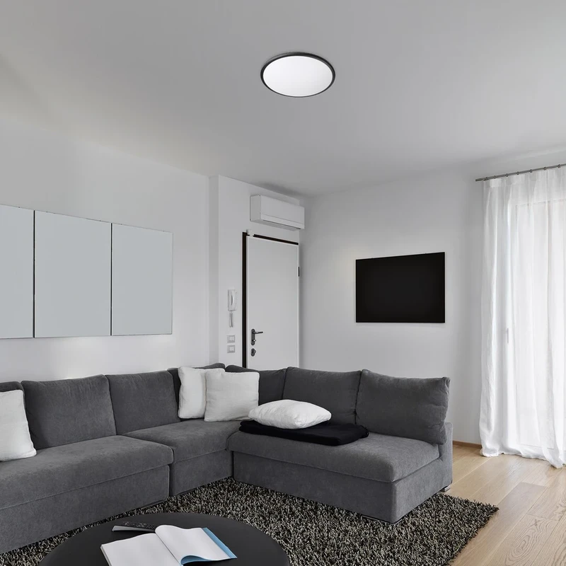 Engon – LED ceiling light in black with white shade, Ø270mm, 18W, 3000K