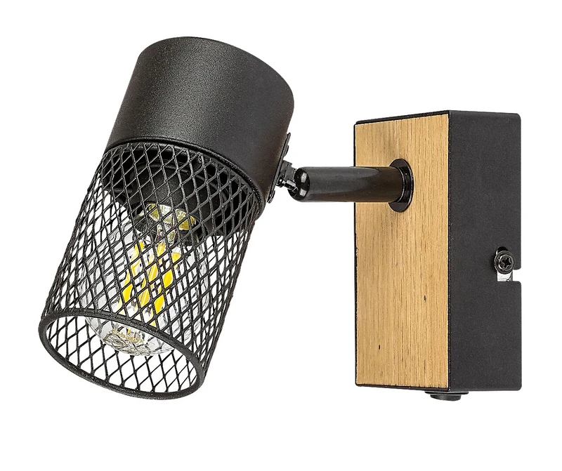 Metta – industrial spotlight in colour oak with black shade, Ø60mm, 1×E14