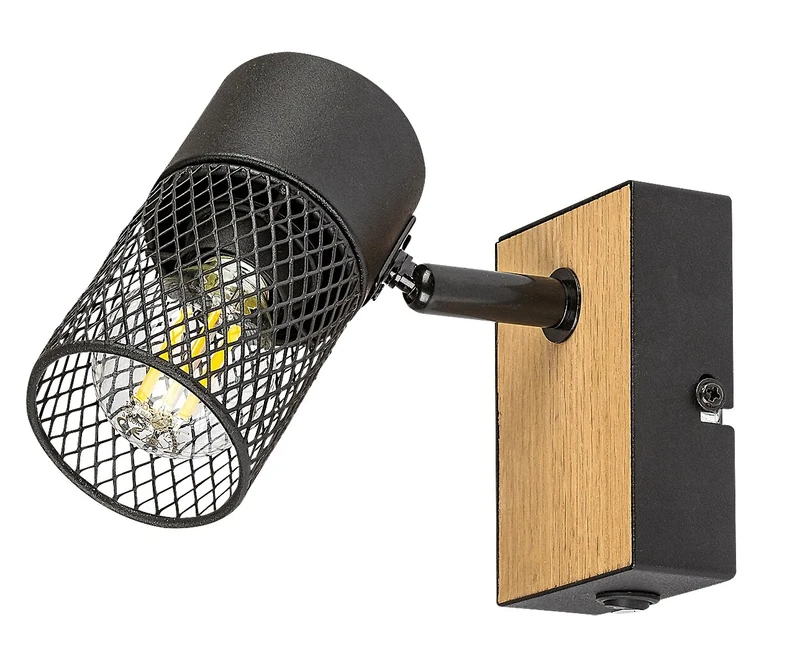 Metta – industrial spotlight in colour oak with black shade, Ø60mm, 1×E14