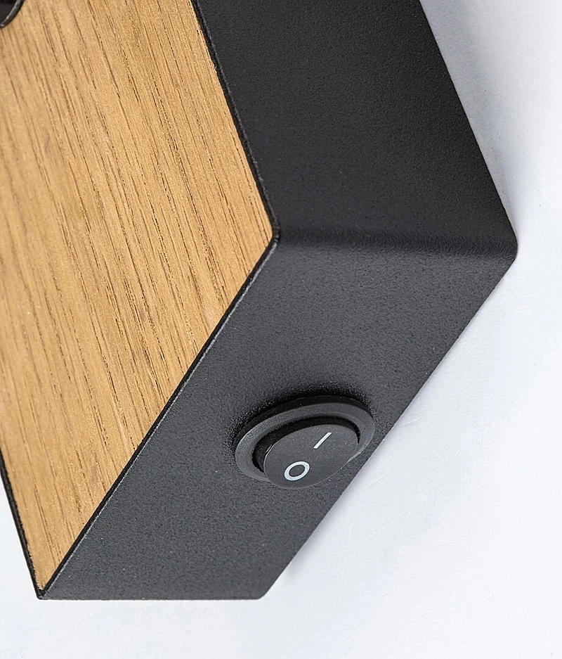 Metta – industrial spotlight in colour oak with black shade, Ø60mm, 1×E14