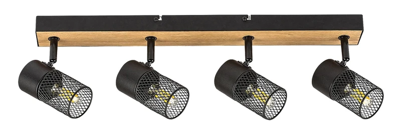 Metta – industrial spotlight with 4 luminaires in oak/black, 560mm, 4×E14