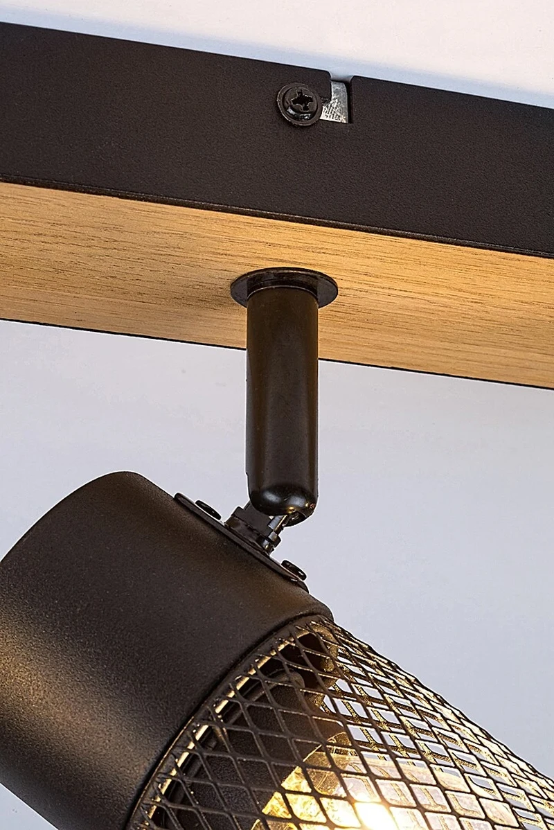 Metta – industrial spotlight with 4 luminaires in oak/black, 560mm, 4×E14