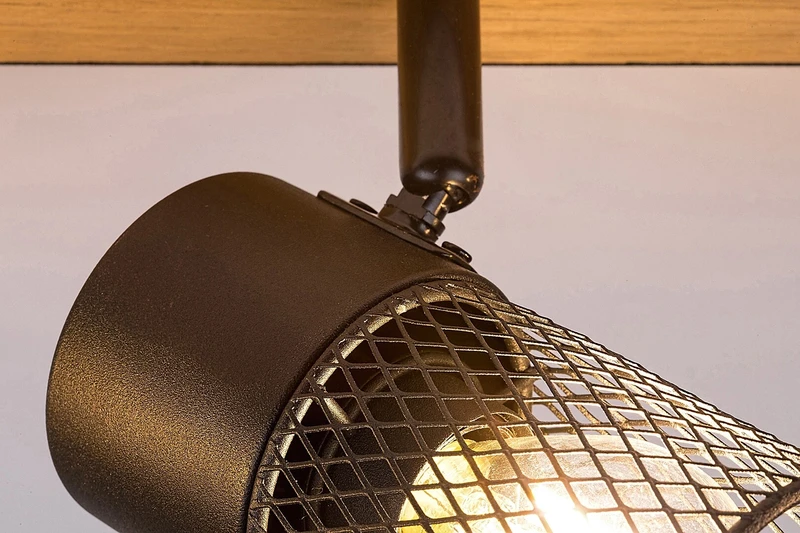 Metta – industrial spotlight with 4 luminaires in oak/black, 560mm, 4×E14