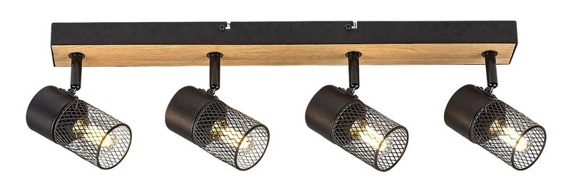 Spotlights Metta – industrial spotlight with 4 luminaires in oak/black, 560mm, 4×E14