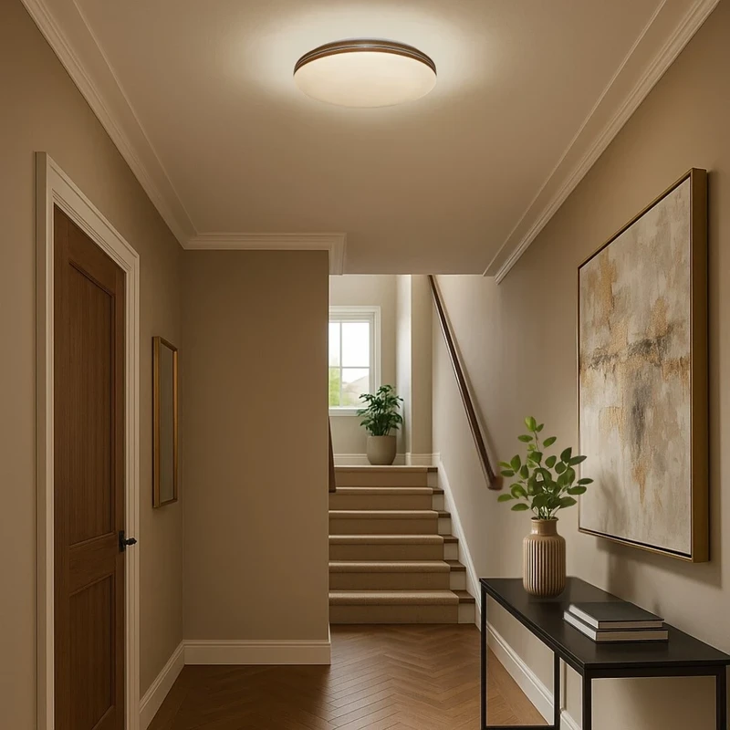 Oscar2 – LED ceiling light in white with wood decor, Ø340mm, 18W, 4000K