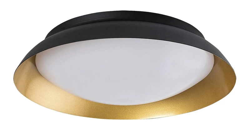 Hafsa – LED плафон в черно/злато с бял абажур, Ø400мм, 24W, 3000K