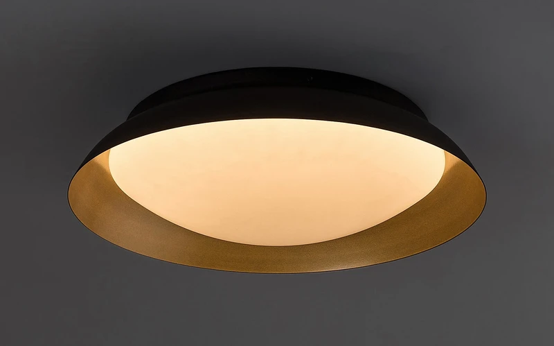 Hafsa – LED плафон в черно/злато с бял абажур, Ø400мм, 24W, 3000K