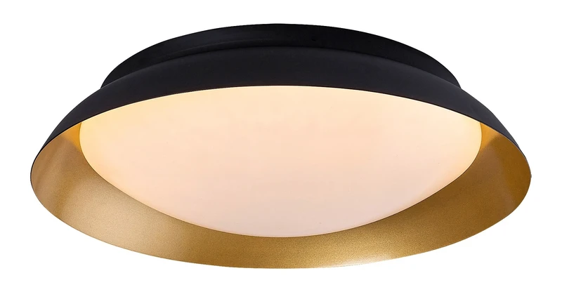 LED плафони Hafsa – LED плафон в черно/злато с бял абажур, Ø400мм, 24W, 3000K