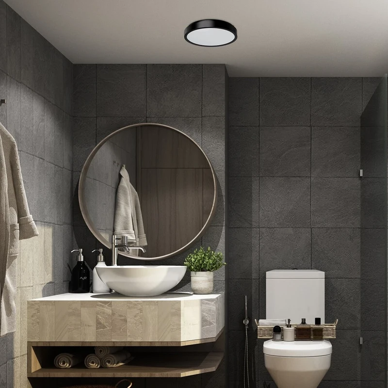 Samira – LED ceiling light for bathroom in black/white, Ø250mm, 18W, 4000K, IP44
