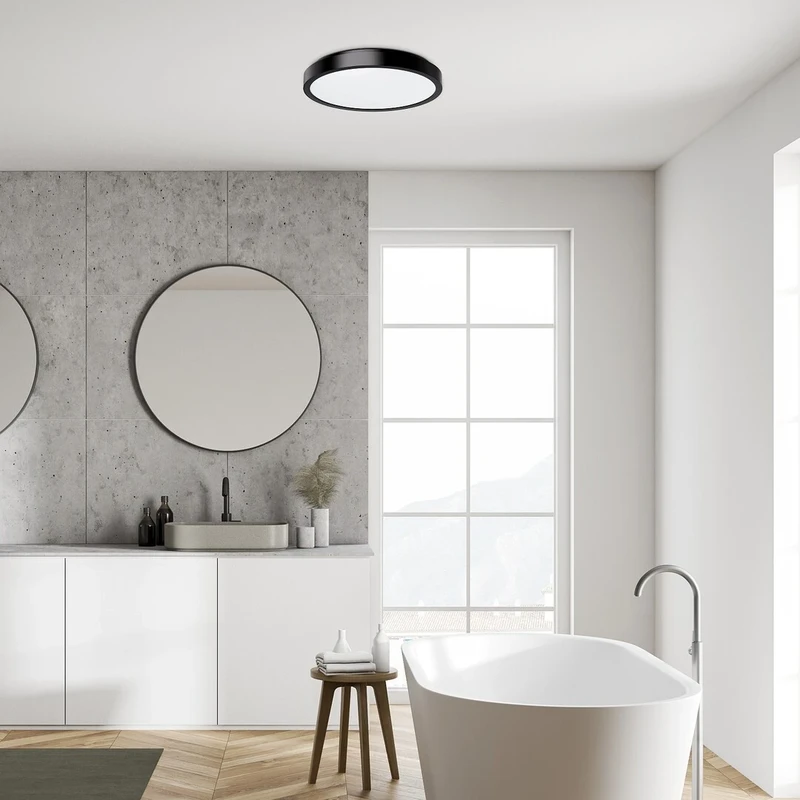 Samira – LED ceiling light for bathroom in black/white, Ø420mm, 48W, 4000K, IP44