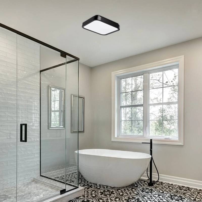 Samira – LED ceiling light for bathroom in black/white, 250×250mm, 18W, 4000K, IP44