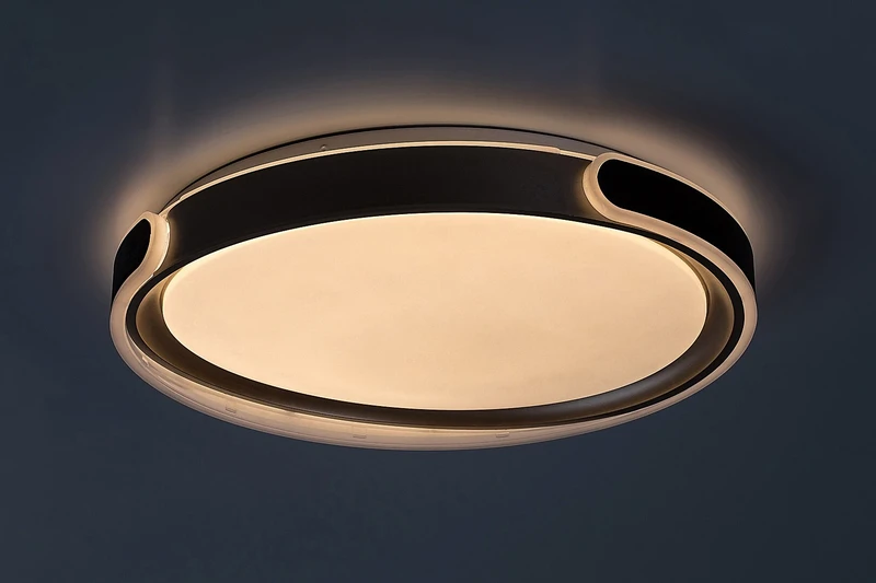Jindri – LED ceiling light in black/gold with white shade, Ø500mm, 48W, 3000-6500K