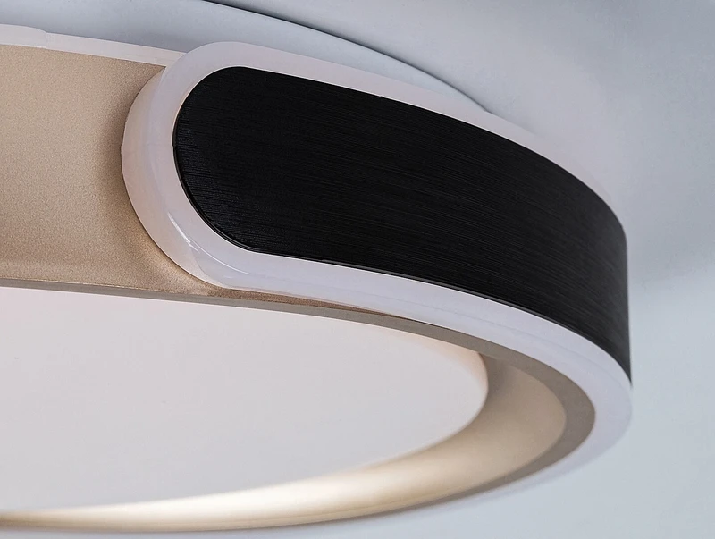 Jindri – LED ceiling light in black/gold with white shade, Ø500mm, 48W, 3000-6500K
