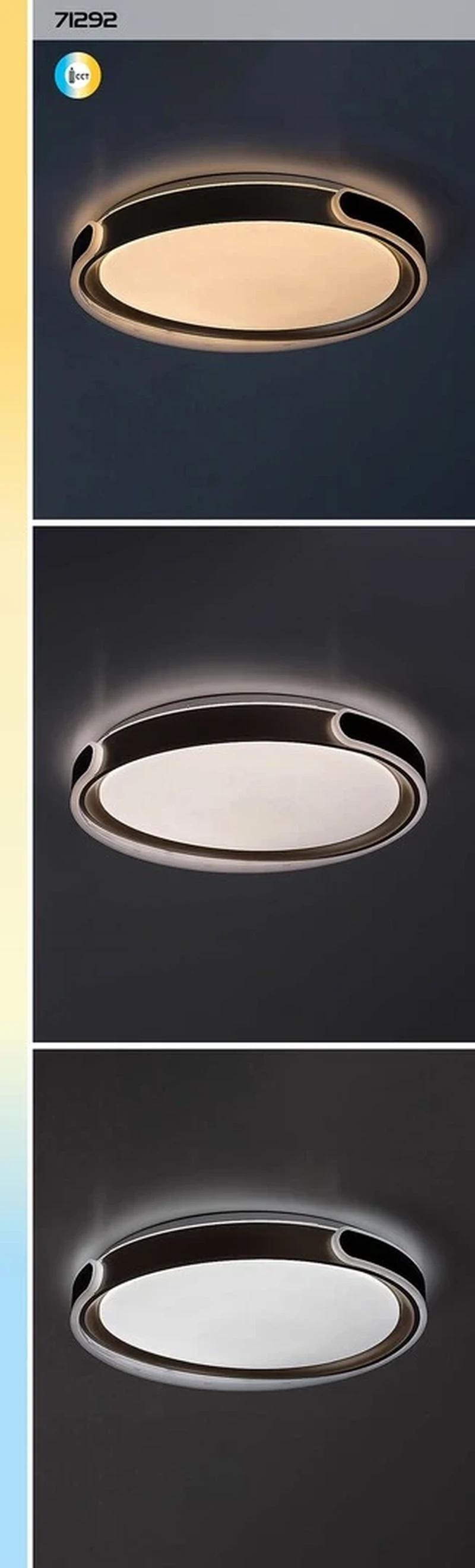 Jindri – LED ceiling light in black/gold with white shade, Ø500mm, 48W, 3000-6500K