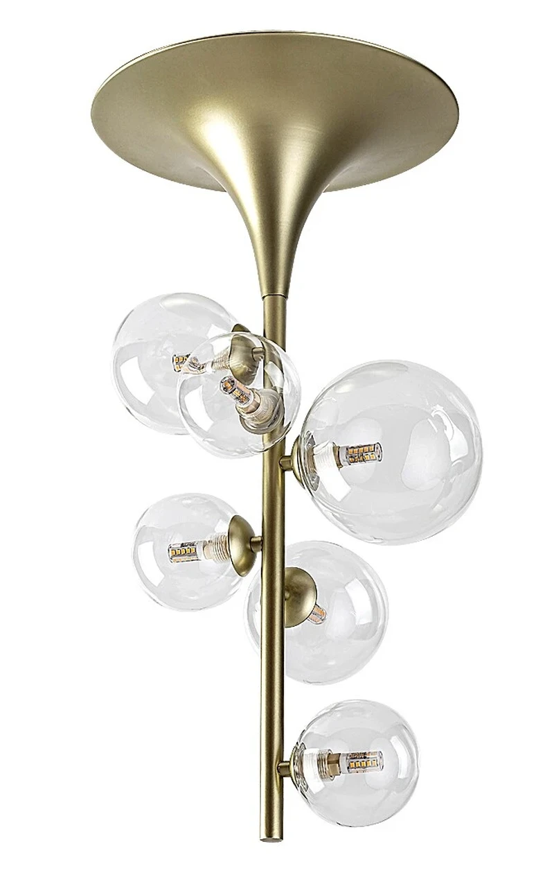 Aslov – modern ceiling light in gold with clear glass, Ø320mm, 6×G9