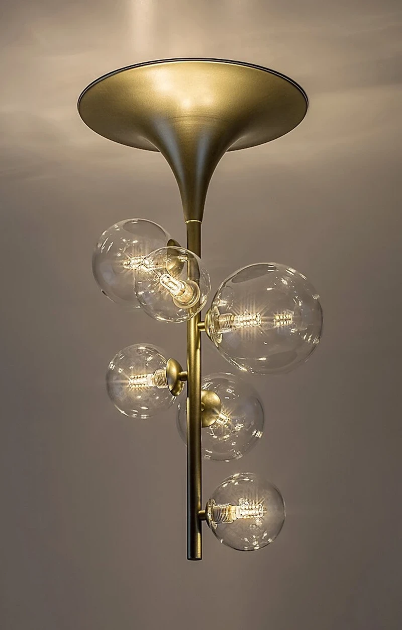 Aslov – modern ceiling light in gold with clear glass, Ø320mm, 6×G9