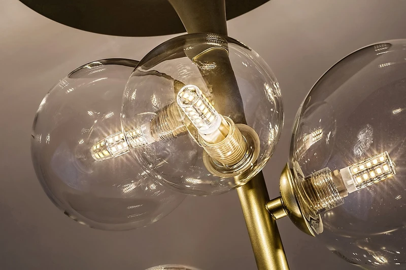 Aslov – modern ceiling light in gold with clear glass, Ø320mm, 6×G9