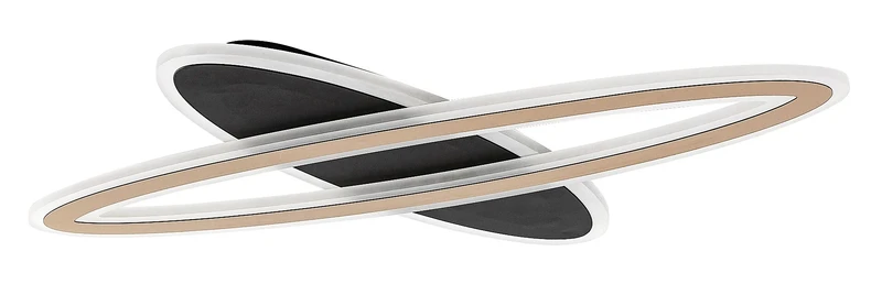 Taneli2 – LED ceiling light in black/gold with white acrylic shade, Ø700mm, 70W, 3000-6000K