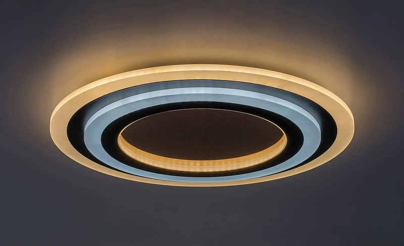 Taneli2 – LED ceiling light in black/gold with white acrylic, Ø450mm, 56W, 3000-6000K