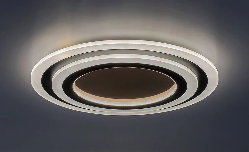 Taneli2 – LED ceiling light in black/gold with white acrylic, Ø450mm, 56W, 3000-6000K
