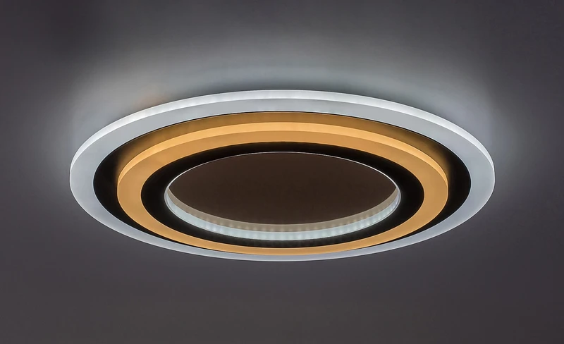 Taneli2 – LED ceiling light in black/gold with white acrylic, Ø450mm, 56W, 3000-6000K