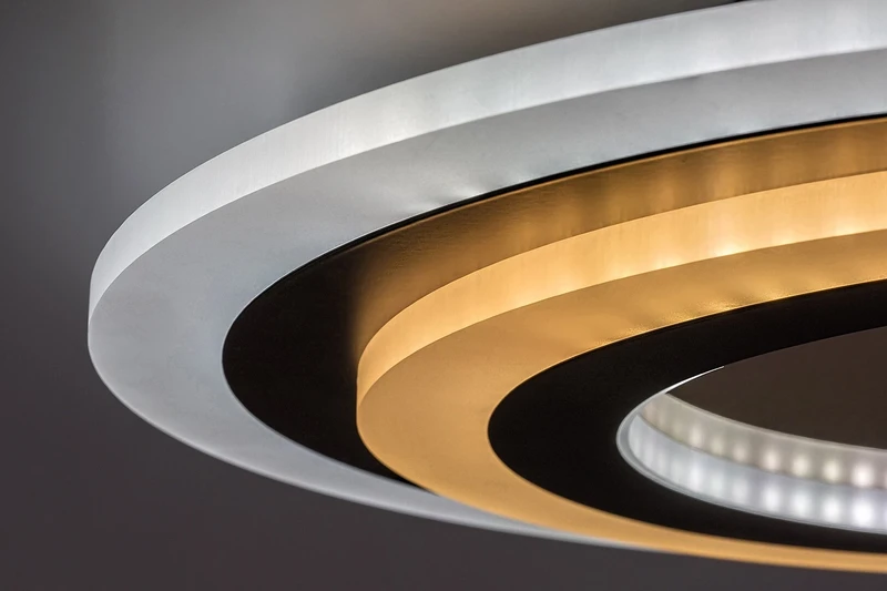 Taneli2 – LED ceiling light in black/gold with white acrylic, Ø450mm, 56W, 3000-6000K