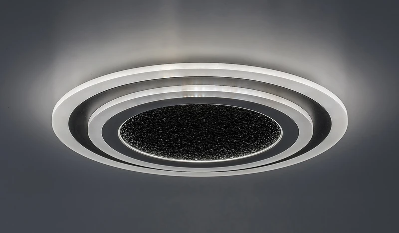 Taneli2 – LED плафон в черно/хром с бял акрил, Ø450мм, 56W, 3000-6000K